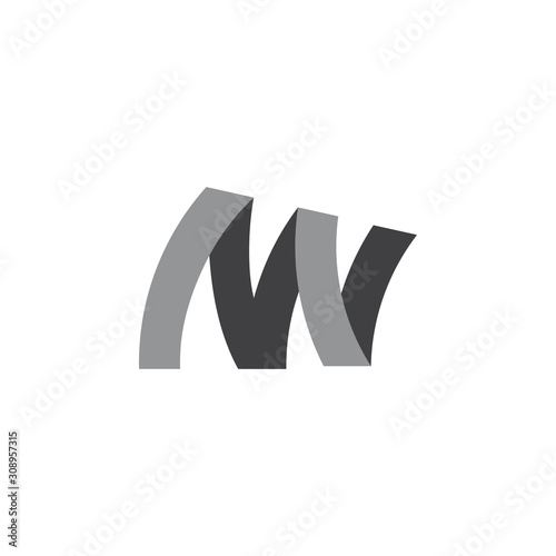 letter mw simple 3d ribbon shadow logo vector photo