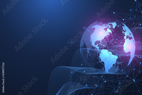 Global network connection social concept. Big Data Visualization. Network communication. Internet and Technology. Business vector illustration