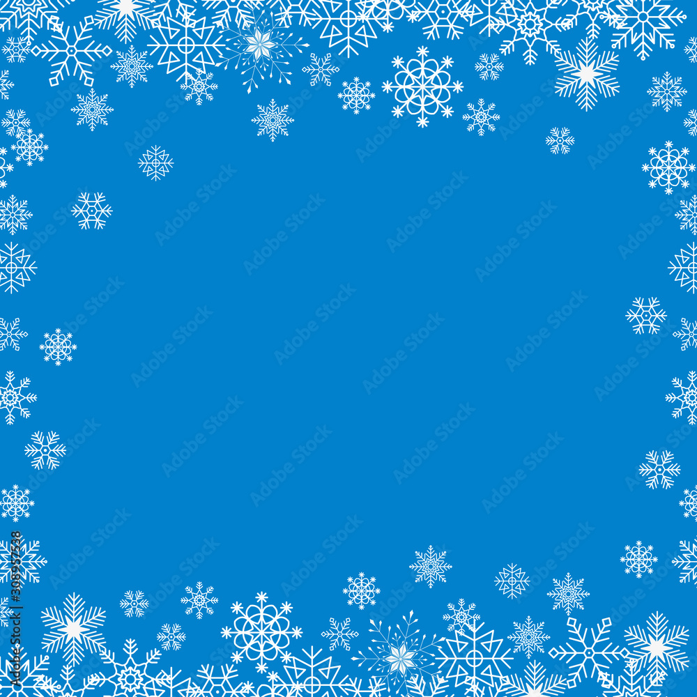 Blue background in white frame with snowflakes, vector pattern Blue background in white frame with snowflakes, vector pattern