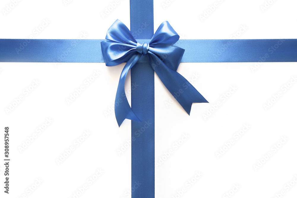 Classic Blue. Color of the Year 2020. Bow on a satin ribbon gift.