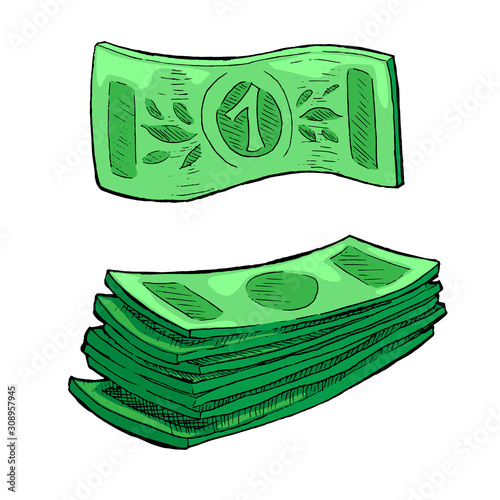 money bunch hand drawn vector