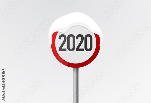 2020 road sign style vector flat icon illustration sign isolated on white background for new year design