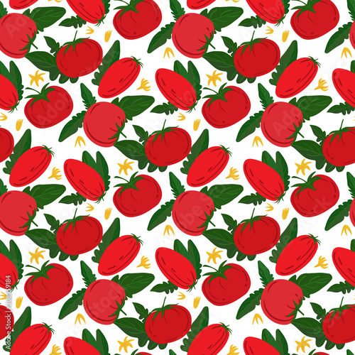 Seamless pattern with red tomatoes on white background.