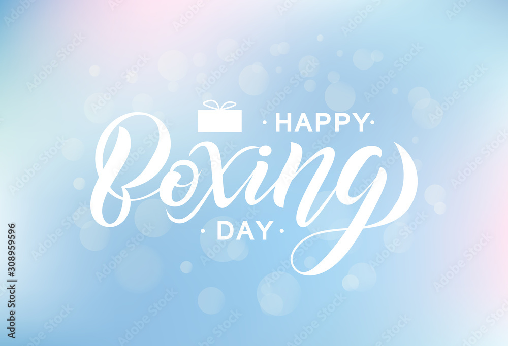 Hand sketched Happy Boxing Day text. White inscription on festiv Hand sketched Happy Boxing Day text. White inscription on festiv