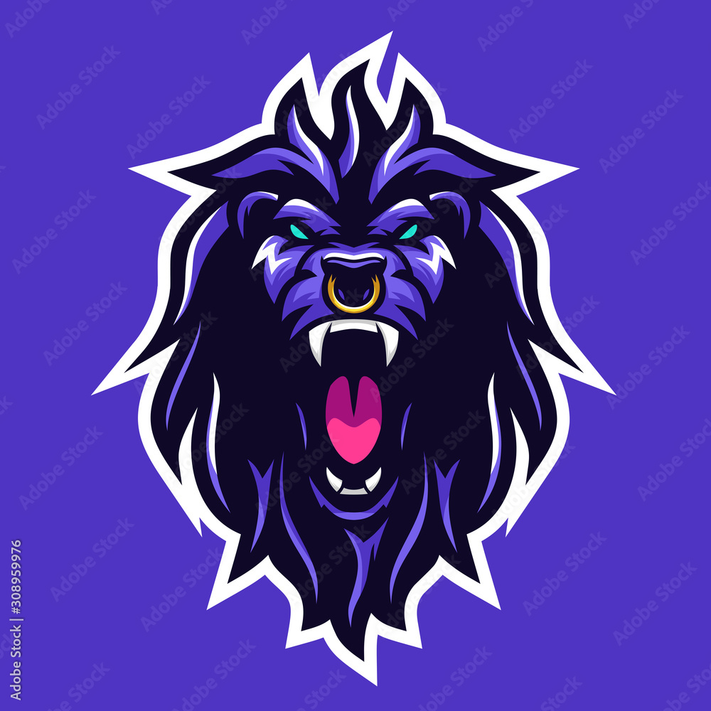 Lion wild sport e-sport mascot gaming logo template