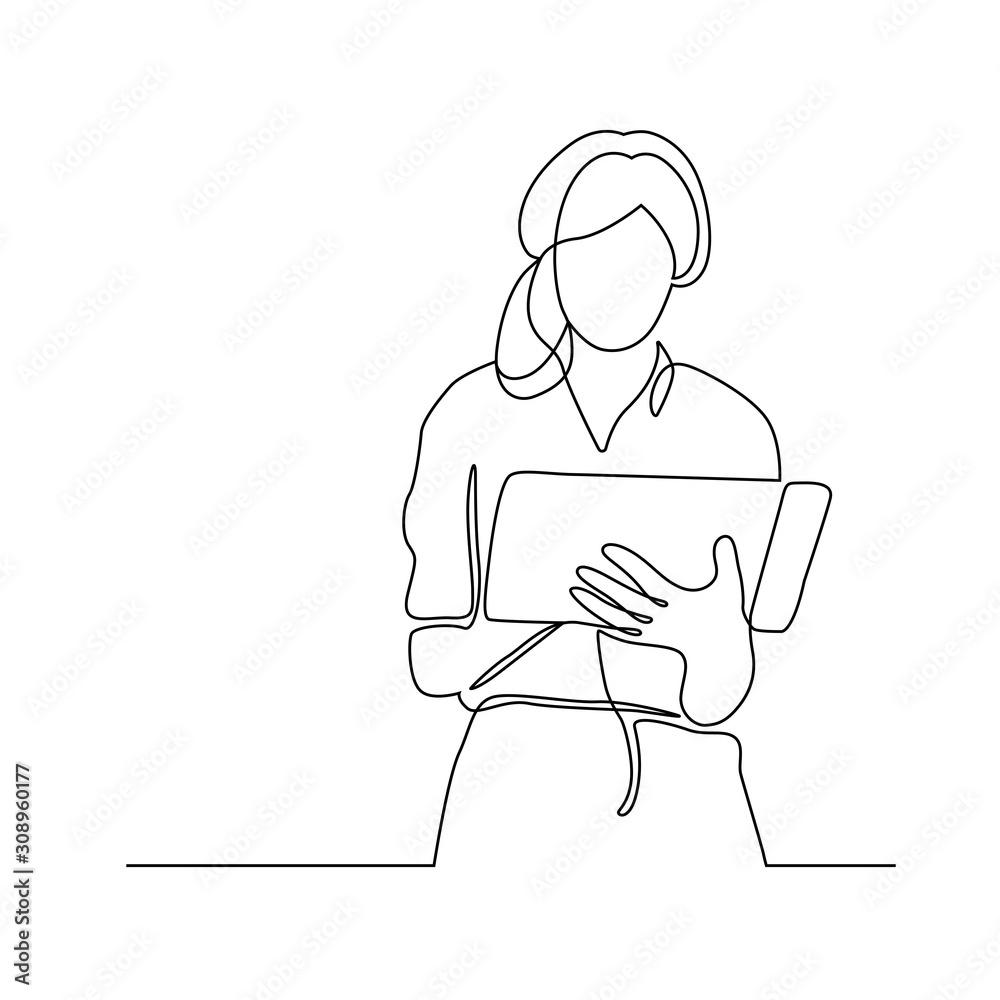 continuous line drawing of woman reading book vector illsutration Stock ...