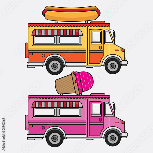 vector food truck ice cream and hot dog