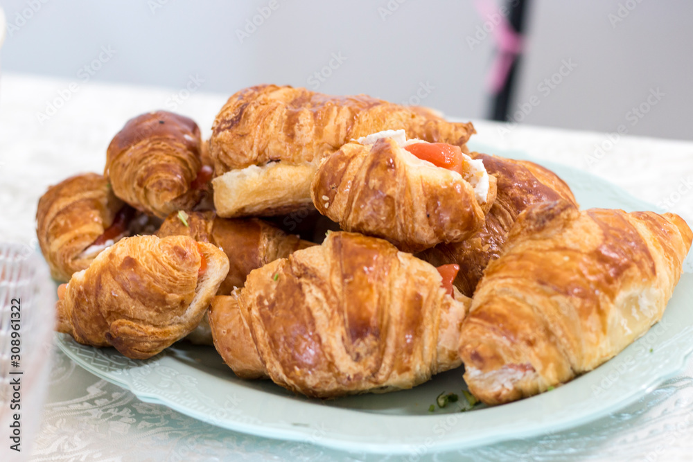 Croissant with salmon and cream