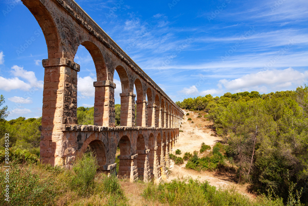 Famous aqueduct in Tarragona, Spain