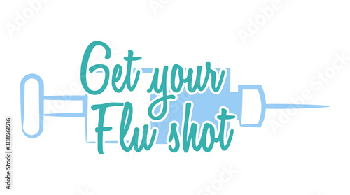 Flu shot vaccine badge. With syringe needle injection icon. For medical websites. Vaccination sign photo
