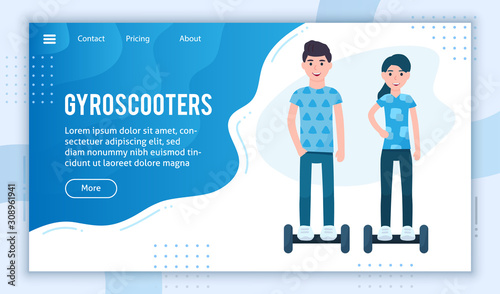 Electric scooters landing page. Self-balancing gyroboards. Alternative city transport banner
