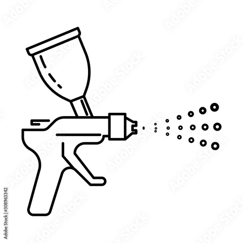 Spray gun airbrushing device with paint spraying linear icon