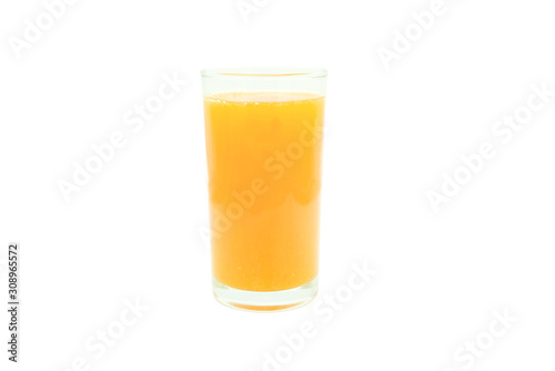 Glass of Orange juice with pulp isolate on white background.