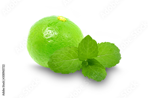 Fototapeta Naklejka Na Ścianę i Meble -  Composition with lime and mint isolated on a white background with clipping path.