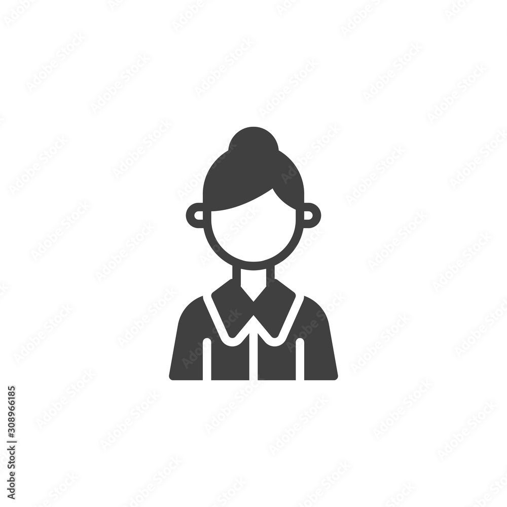 Young woman avatar vector icon. Female user profile filled flat sign for mobile concept and web design. Faceless girl person glyph icon. People avatar symbol, logo illustration. Vector graphics