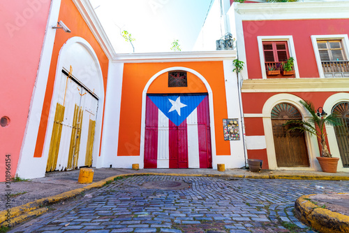 Colorful photo of Old San Juan Street in Puerto Rico. photo