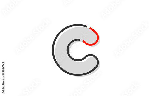 black red grey letter C alphabet logo design icon for company