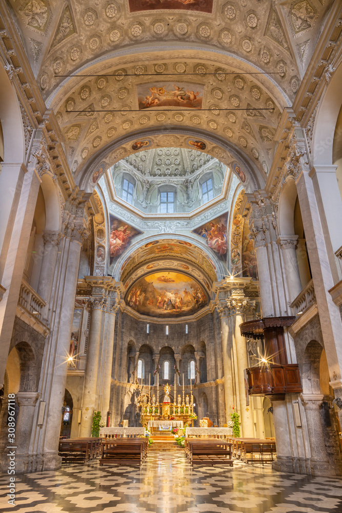 COMO, ITALY - MAY 8, 2015: The nave of baroque church Basilica di San Fedele.