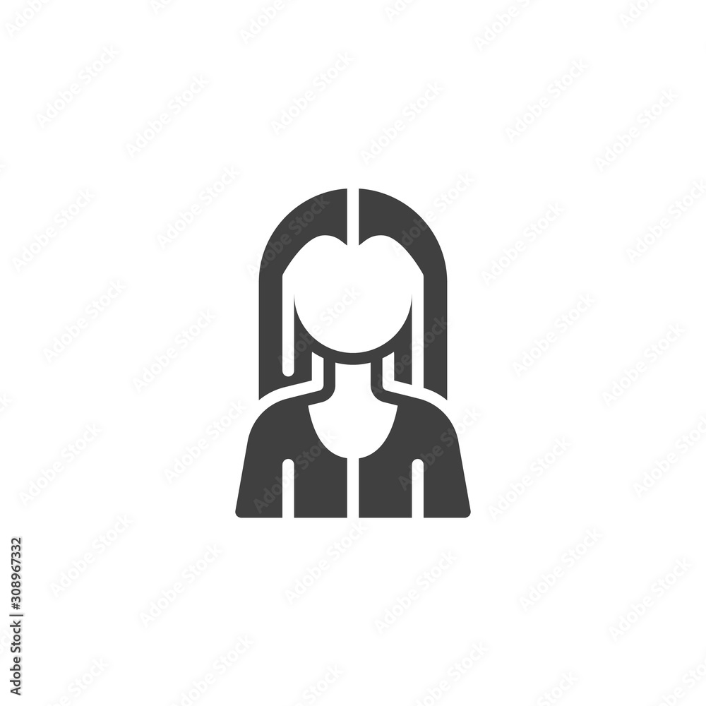 Long haired girl avatar vector icon. Female user filled flat sign for mobile concept and web design. Faceless woman portrait glyph icon. Symbol, logo illustration. Vector graphics Long haired girl avatar vector icon. Female user filled flat sign for mobile concept and web design. Faceless woman portrait glyph icon. Symbol, logo illustration. Vector graphics