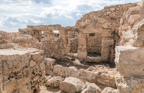 Archaeological excavations of the crusader fortress located on the site of the tomb of the prophet Samuel on Mount Joy near Jerusalem in Israel