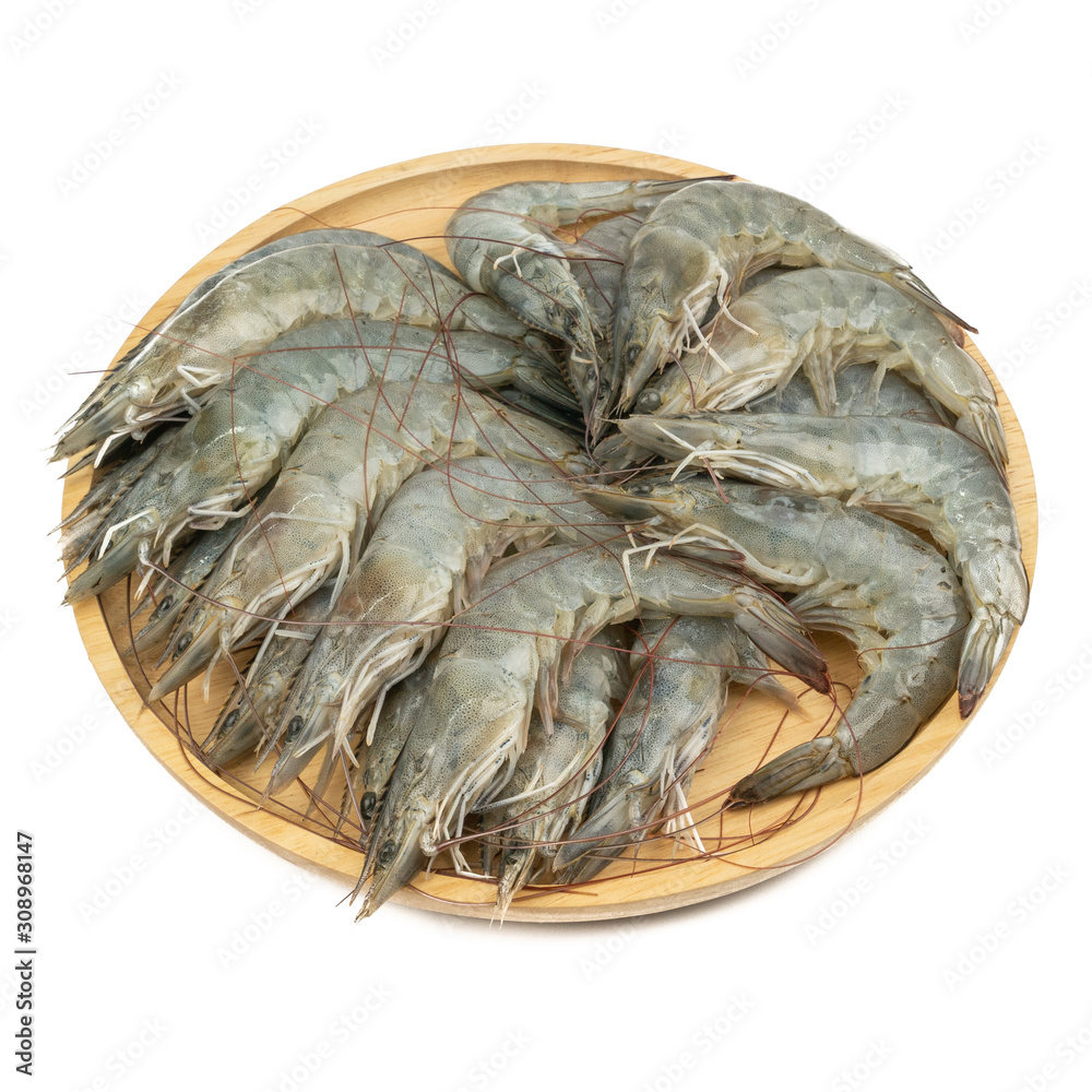 fresh shrimps or prawns raw isolated on white background.ready for cooking.