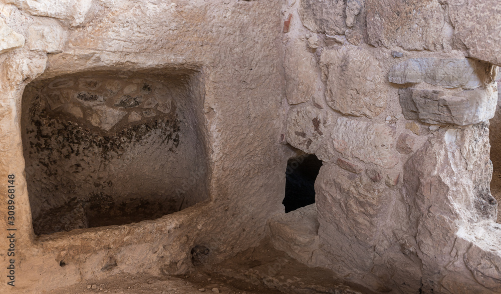 Archaeological excavations of the crusader fortress located on the site of the tomb of the prophet Samuel on Mount Joy near Jerusalem in Israel