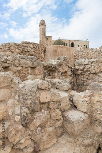 Archaeological excavations of the crusader fortress located on the site of the tomb of the prophet Samuel on Mount Joy near Jerusalem in Israel