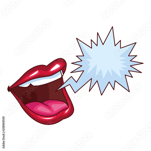 mouth speaking with bubble speak icon, colorful design