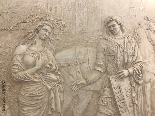 Bas-relief with man and woman on the wall