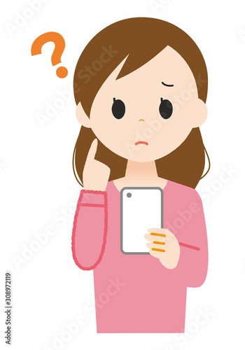 女性　スマートフォン　操作　疑問
