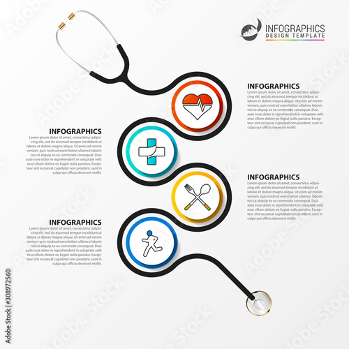 Medical and Health. Infographic design template with stethoscope
