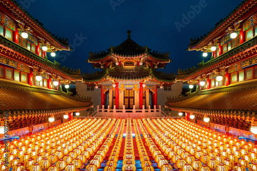 Chinese new year, Traditional Chinese lanterns display in Temple illuminated for Chinese new year festival. photo