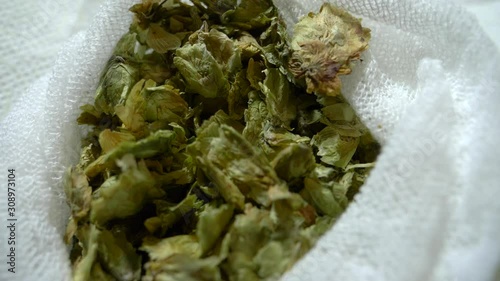 Hops prepared for brewing. dried flower. Hallertauer. drop photo