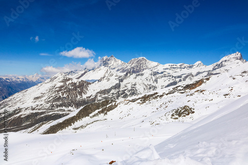 Landscape of snow mountain range in Switzerland