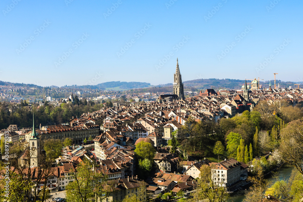 Panoramic view of Bern in sunny day during spring season. Bern, Switzerland