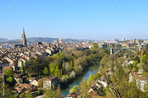 Panoramic view of Bern in sunny day during spring season. Bern, Switzerland © Lapapas