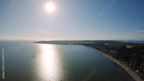 Sunny Summer Day Aerial Over Coastal Ocean Town photo