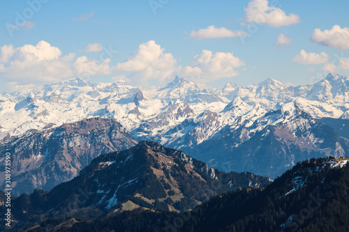 Stunning view top of snow Rigi mountain, Lucerne, Switzerland