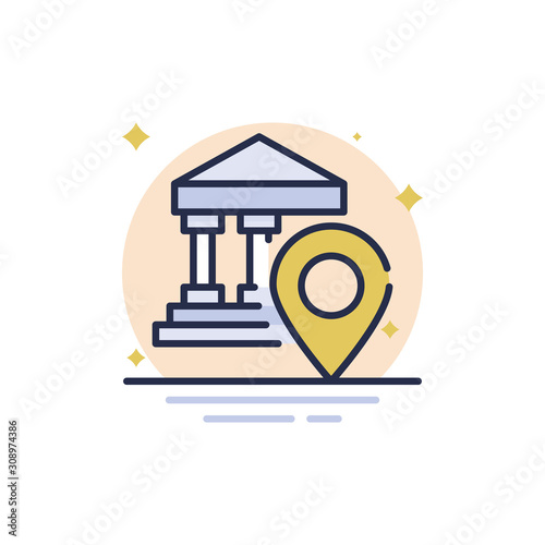 Bank Location Outline Filled Vector Icons. Simple illustration.