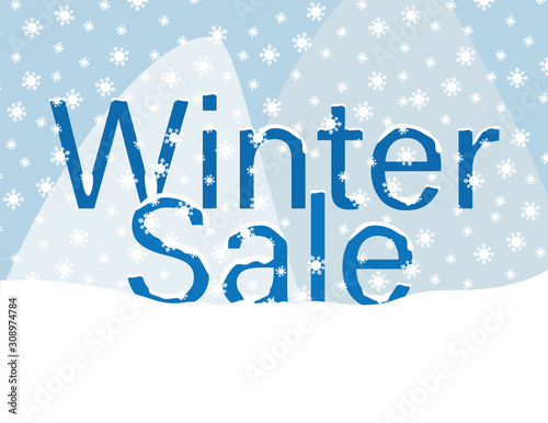 Blue White Winter Sale Banner - Blue Text and Snow