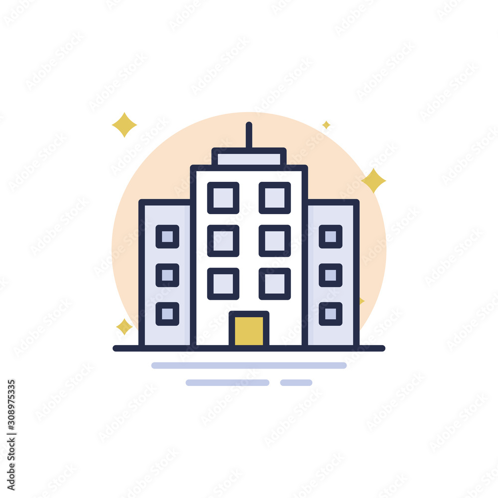 Commercial Building Outline Filled Vector Icons. Simple illustration.