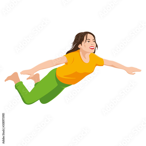 The Girl Is Flying. Girl soars in the sky. Isolated vector illustration on white background