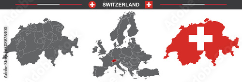 set of vector maps of Switzerland on white background photo