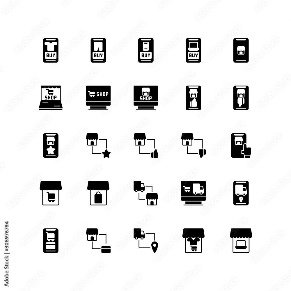Set of Online Shopping, Marketplace glyph style icon - vector Set of Online Shopping, Marketplace glyph style icon - vector