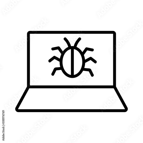 computer virus icon vector. A thin line sign. Isolated contour symbol illustration
