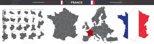 set of vector maps of France on white background