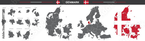 set of vector maps of Denmark on white background photo