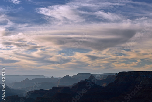 Landscape of clouds and cliffs near sunset, South Rim, Grand Canyon National Park, Arizona, USA