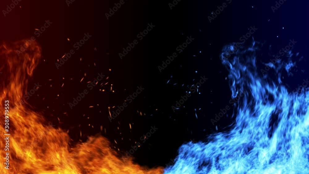 Fire and Ice with spark concept design on black background. Illustration.