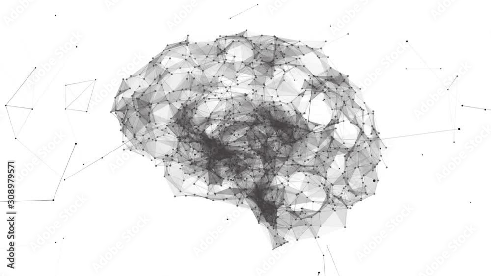 Artificial Intelligence Neural Network - Net shaped brain on white background 4K seamless loop
